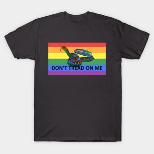 Gay Pride LGBTQ Rainbow Snake Don't Tread on Me black letters T-Shirt